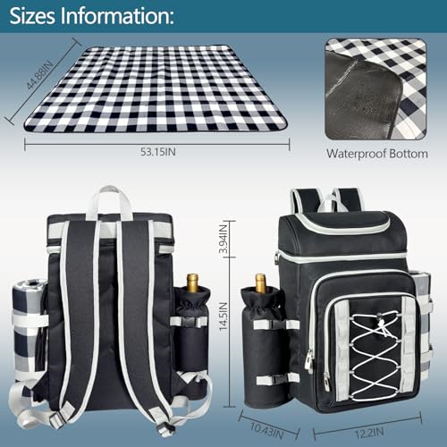 Hap Tim Picnic Basket Backpack for 4 Person with Blanket, Insulated Leakproof Cooler Compartment, Wine Holder, Cutlery Set, Engagement Gifts for Couples, White Elephant Gift Ideas, Black (36221-DG) - color: Dark Grey