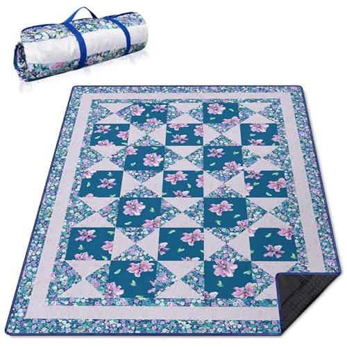 Supfitness Extra Large Picnic Blankets Waterproof Foldable (60"x 80") Beach Blanket Waterproof Sandproof,3-Layer Thicking Mat Outdoor Packable Camping Blanket - color: Flower-7, size: 5' x 6'8" (Rectangular)