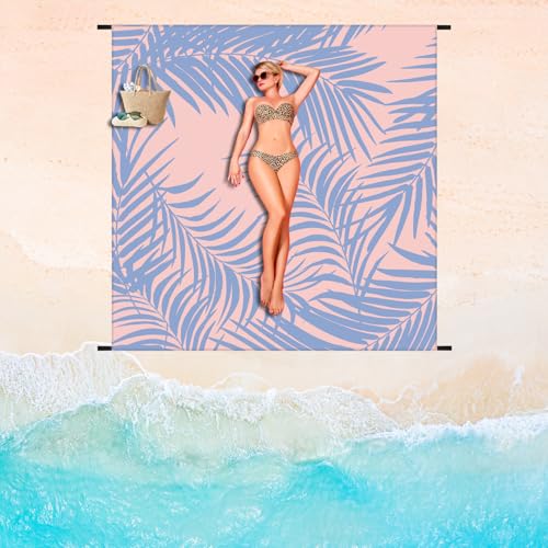 Beach Blanket 79" X 83" Oversized Lightweight, Beach Mat Waterproof Sandproof, Durable Picnic Mat Beach Accessories for Travel, Camping, Hiking - color: Pink-leaf