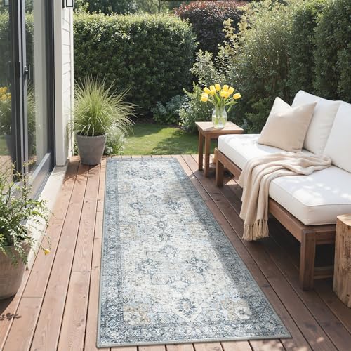 GENIMO Outdoor & Indoor Runner Rug 2.5'x8', Waterproof, Non-Shedding, Easy Cleaning, Boho Mat for Patio, Kitchen, Balcony, Bath Room, Deck, Bedroom, Camping, Outside Carpet,Blue - color: Blue, size: 2.5' x 8' (Runner)