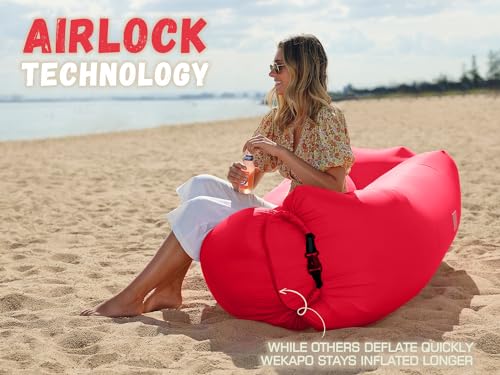 WEKAPO Inflatable Couch Air Lounger Chair - Camping & Beach Accessories, Portable Blow up Sofa for Hiking, Lawn, Indoor/Outdoor Movies & Music Festivals. Lightweight and Easy to Set Up Air Hammock - color: Red