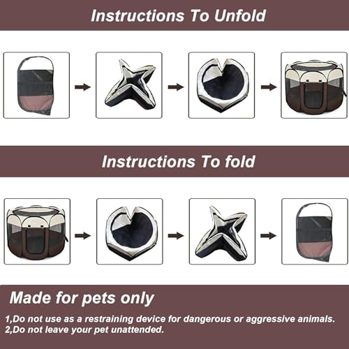 Portable Pet Puppy Dog Cat Playpen, 8-Panel Indoor/Outdoor Puppy Pen with Shade Cover & Travel Bag - Waterproof Dog Cat Tent - color: Brown, style: Small (29"x29"x17" with free bonus)