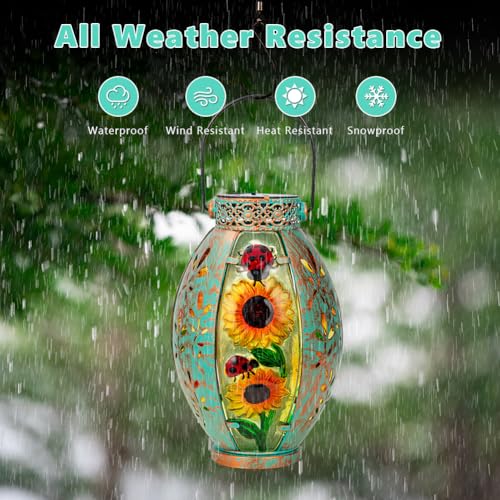 STARSOUL 2 Pack Solar Lantern Outdoor Waterproof, Hanging Solar Lantern for Patio Garden Yard Decor, Sunflower Garden Decor, Sunflower Gift for Women - color: Sunflower-B