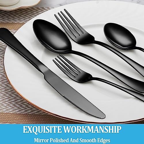 16 Piece Black Dinner Forks Set, Food-Grade Stainless Steel Silverware Forks, Cutlery Fork, Metal Fork for Home, Kitchen or Restaurant, Mirror Polished, Dishwasher Safe - 8 Inch - size: 16pcs-black