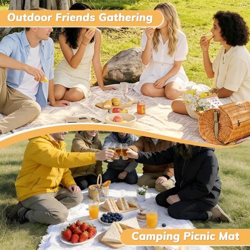 Outdoor Picnic Blanket Sandproof - Portable Lightweight T-Grid Picnic Mat for Beach, Camping, Park, Lawn, Concert & Wedding Photoshoot Indoor Bohemian Decor Machine Washabl（35x35inch 8PC）