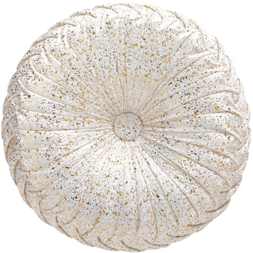 EUCIOR Round Throw Pillows,Gold and White Throw Pillows,Soft Spandex Velvet Fabric,Pumpkin Pleated Handmade White Round Velvet Decorative Pillow for Sofa Bedroom Livingroom - color: Velvet-golden-white