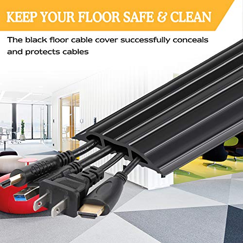 AGPTEK Heavy Duty Floor Cable Cover Cable Protector, 6.5 Ft Floor Cord Protector 3 Channels Floor Cord Cover (Mid Channel 0.62") Contains Cords, Cables and Wires, Good for Office, Home, or Outdoor - color: Black-B