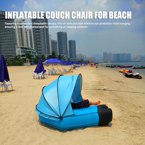 Water Proof Inflatable Lounger Air Sofa with Sunshade – Portable Blow Up Couch Chair for Beach and Outdoor Leisure