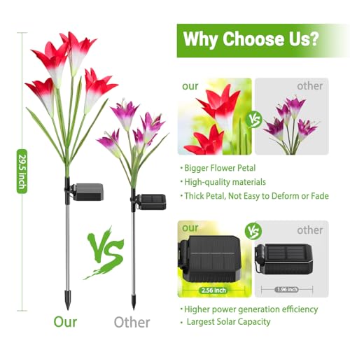 KOOPER Outdoor Solar Lights, 4 Pack Solar Garden Light with Bigger Lily Flowers, Waterproof 7 Color Changing Solar Lights Outdoor - Bigger Panel for Patio Yard Garden Decoration, Gift for Mom - size: 4 Pack
