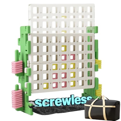 SDADI 'Click' Giant 4-in-a-Row Game Set with Block-Style Assembly, Adjustable Height 4-to-Score Connect Game, Portable Family Yard Game for Indoor & Outdoor Play - color: Ivory Green