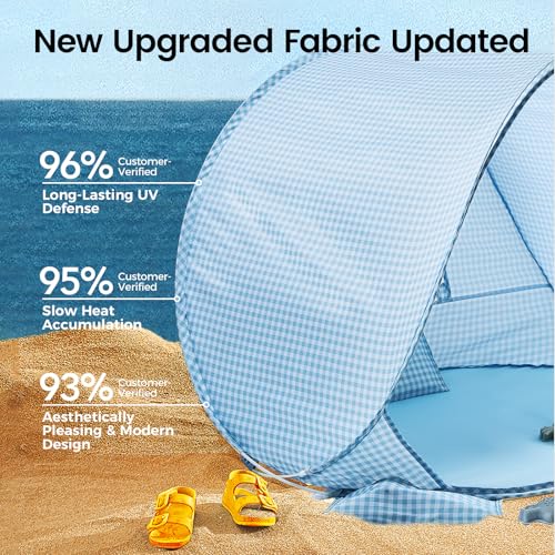 Tiny Land Baby Beach Tent – Pop Up Baby Tent with UV Protection, Portable Baby Beach Essentials, 35.4"x27.6"x31.5" Sun Shelter for Infants, Baby Summer Outdoor Use (Light Blue Gingham) - color: Light Blue Gingham