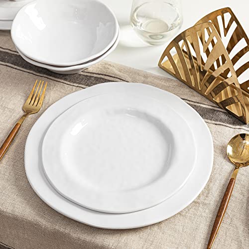 LEHAHA Basic White Melamine Dinnerware Sets, 18 Piece melamine dishes set, Service for 6, Plates and Bowls Sets Great for Indoor and Outdoor Use, Dishwasher safe… - color: Bright White
