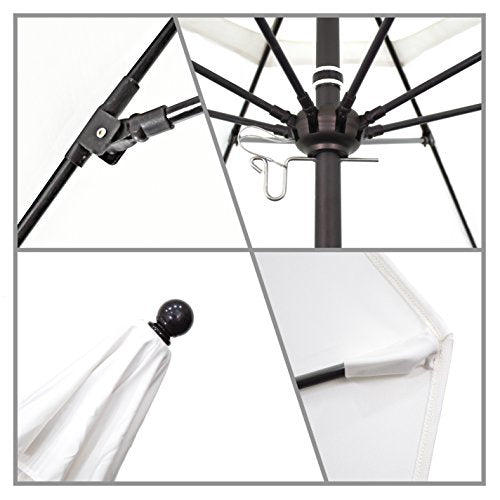 California Umbrella 9' Round Contract Grade Patio Umbrella, Push Open, Silver Finish, Gray/White Olefin - color: Gray/White Cabana Stripe