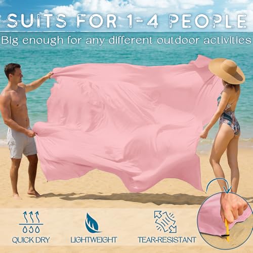 BYDOLL Beach Blanket Waterproof Sandproof Large Sand Free, 78''X81'' Oversized Sandless Lightweight Blanket Picnic Mat for Beach Travel Camping Hiking with Stakes - color: Pink, size: 78"X81"