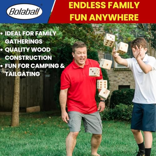 Bolaball 3.5" Giant Wooden Yard Dice Set Pack of 2 for Outdoor Fun, Barbeque, Party Events, Backyard Games, Beach Games, Lawn Game Includes 6 Dice and a Carry Bag for Easy Storage