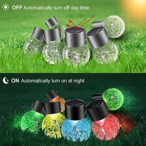 32 Pack Hanging Solar Lights Outdoor Decorative, Waterproof Solar Globe Lantern with Handle and Clip, Solar Powered Cracked Glass Ball Lights for Garden Yard Patio, Fence Tree Umbrella, Holiday Décor - color: Color Changing, size: 32