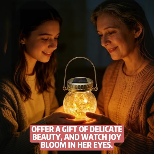 Cooo 2 Pack Crackle Glass Solar Lantern with 30 LED Firefly Lights– Waterproof Outdoor Hanging Lamp 215% Larger Solar Panel, Anti-Rust Lids Decorative Lighting for Garden Patio Table