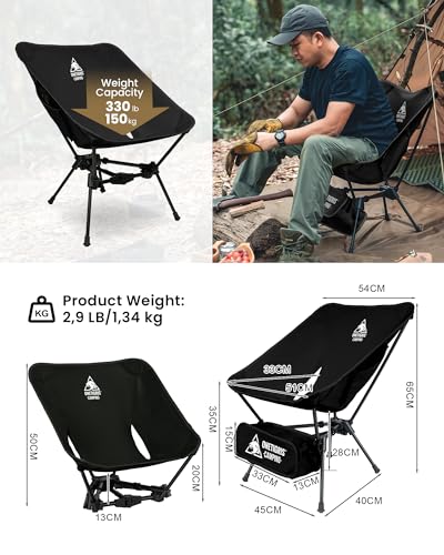 ONETIGRIS Tigerblade Camping Chair, Lightweight Folding Backpacking Hiking Chair, Compact Portable 330 lbs Capacity - color: Black