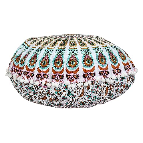 Indian Consigners Floor Cushion Covers 22" Round Mandala Ombre Zipped Ottoman Cover - color: Pink-mustard-green