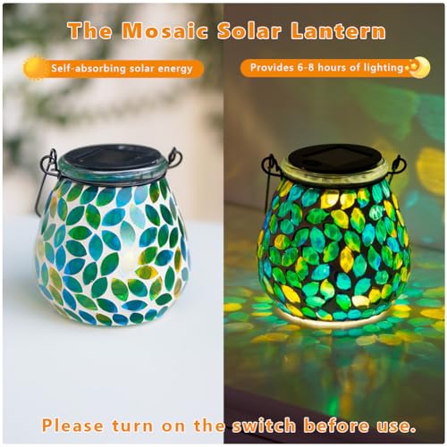 Starsoul 4 Pack Solar Lanterns Outdoor Waterproof, Unique Green Mosaic Glass Solar Garden Lights, Decorative Outdoor Lantern for Outside Patio Pathway Porch Yard Table - color: Green-4PC