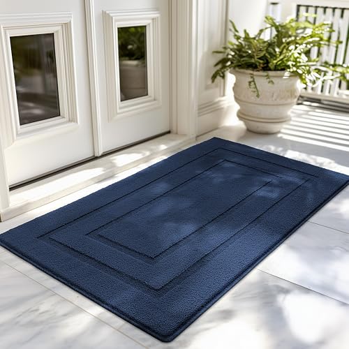 GRANNY SAYS Front Door Mat Outside Entrance, Welcome Matt Non-Slip, Outdoor Door Mats for Entryway, Long Front Porch Mat Low Profile Resist Dirt Easy to Clean, 47" x 32", Deep Blue - color: A-deep Blue, size: 2'8" x 3'11" (Rectangular)