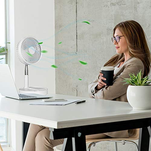 Pedestal Fan Foldaway, Portable, Rechargeable, Desk or Floor suitable for Home Kitchen Camping (White) (No remote control) - color: P9-white