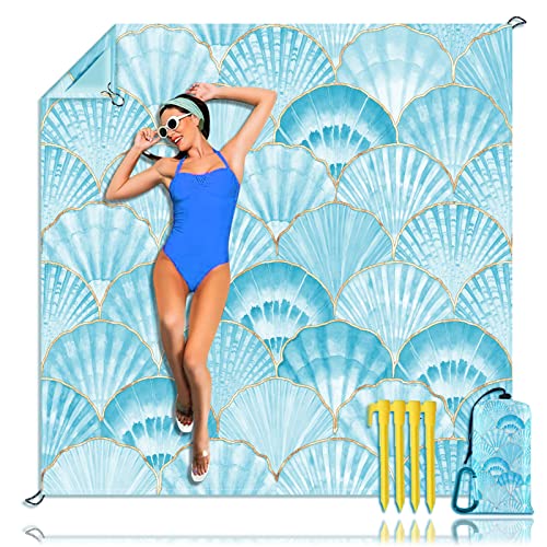 Beach Blanket Sandproof Waterproof Beach Mat Sand Free Waterproof 79 x 83 Oversized Beach Blanket Sandproof Beach Mat Waterproof Beach Blanket Portable Camping Blankets for Travel, Camping, Hiking - color: Blue Shell