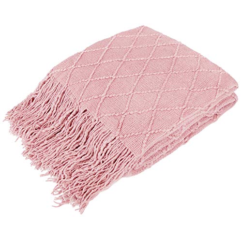 PAVILIA Light Pink Knit Throw Blanket for Couch, Twin Bed, Soft Knitted Farmhouse Sofa Throw for Living Room, Lightweight Decorative Summer Blanket for Chair, Outdoor Textured Boho Blanket, 60x80 - color: Blossom Pink, size: 60 X 80 Inches - Twin