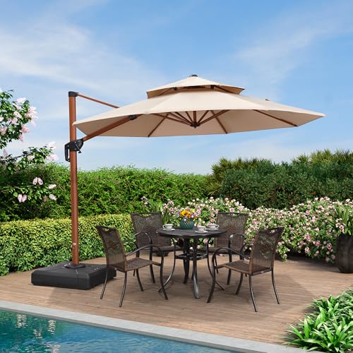 PURPLE LEAF 10ft Patio Umbrella Outdoor Round Umbrellas Large Cantilever Umbrella Windproof Offset Umbrellas Heavy Duty Sun Umbrella for Garden Deck Pool Patio, Beige - color: Beige, size: 10 Feet, style: Umbrella