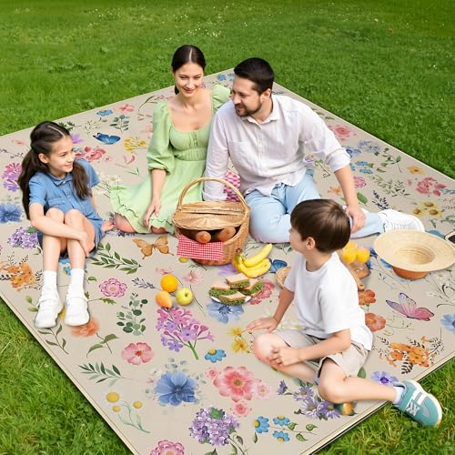 Supfitness Extra Large Picnic Blankets Waterproof Foldable (80 "x 80") Beach Blanket Waterproof Sandproof,3-Layer Thicking Mat Outdoor Packable Camping Blanket(Bohemian) - color: Light Yellow, size: 80x80in