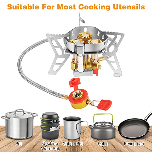 WADEO 6800W Windproof Camping Gas Stove, Small Camping Stove with Piezo Ignition, 1LB Propane Tank Adapter, Butane Adapter for Outdoor Cooking, Picnic, Camping and Hiking - style: 6800W