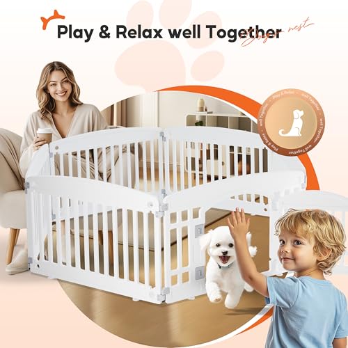HealSmart 6 Panel 24" Plastic Dog Playpen, Folding & Portable Pet Playpen for Indoor & Outdoor Use, Safe & Secure Fence, Ideal for Small to Medium Dogs, White - color: White, size: 24 Inch 6 Panels, style: Plastic