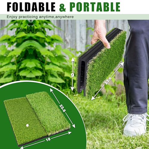 Premium Golf Hitting Mat, 10mm Foam Padding with Rubber Backing Golf Mat, Golf Practice Mat for Indoor and Outdoor Training - style: Larger Dual-Turf Mat