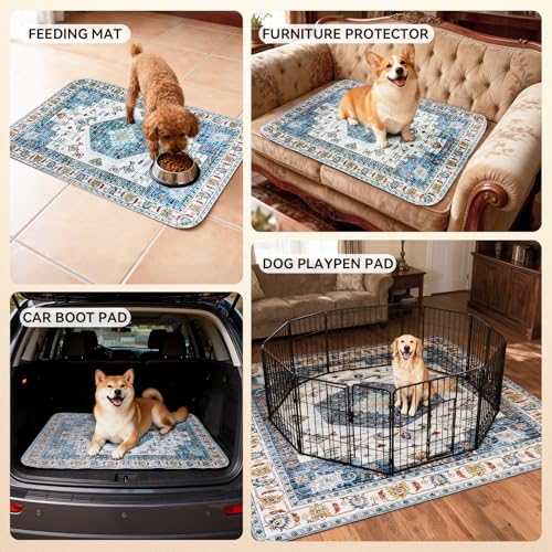Washable Pee Pads for Dogs, Stylish Absorbent Reusable Training Dog Pads, Non-Slip and Leak-Proof Puppy Pads, Potty Pads for Crates, Whelping, Playpen, Bed and Floors, Blue Medallion 72" x72" - color: Blue Medallion, size: 72" x 72" 1PACK
