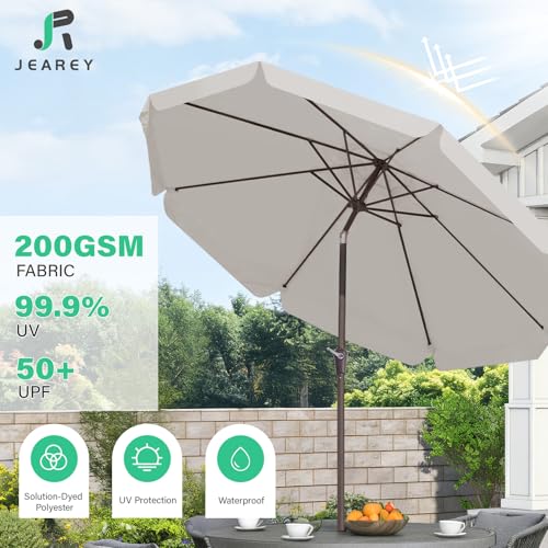 JEAREY 9 FT Patio Umbrella Outdoor, Table Umbrellas Market Umbrella w/Push Button Tilt/Crank, 8 Sturdy Ribs(Fog Gray) - color: Fog Gray