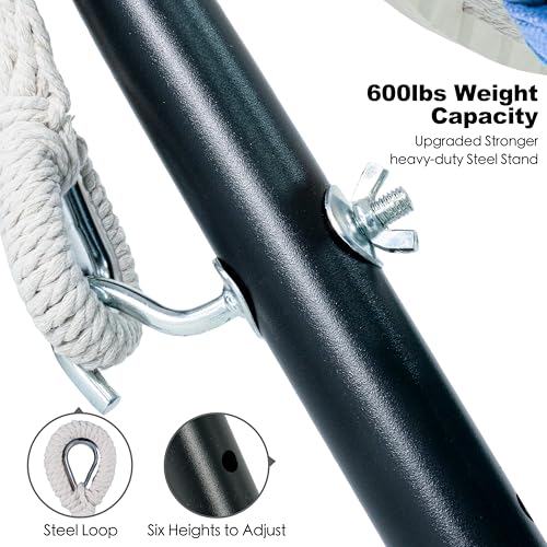 GAFETE Double Hammock with Stand for Outside, Upgraded Spreader Bar, Heavy Duty Space Saving Steel Stand 2 Person, Convenient Pockets, 600lbs Weight Capacity, Indoor & Outdoor (Blue & White) - color: Blue & White