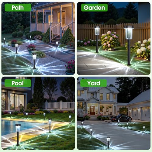 Outdoor Solar Lights for Yard 8 Pack, Solar Pathway Lights Waterproof 6000K Cold White LED Landscape Lighting for Garden Outside Landscape Lawn Driveway Walkway Path Patio