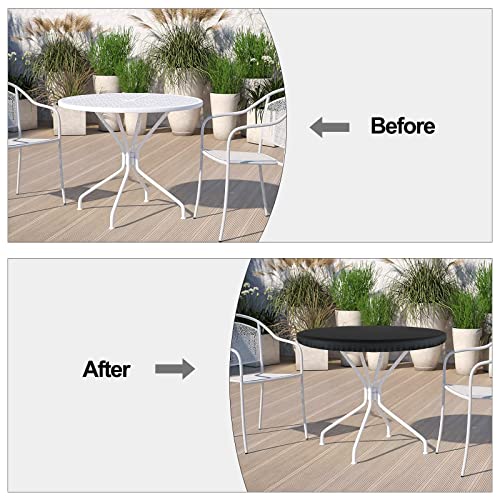Demao Outdoor Round Table Covers, Waterproof Patio Furniture Covers, UV Resistant Anti-Fading Patio Cover for Outdoor Round Table, Black, 48 inch Diameter