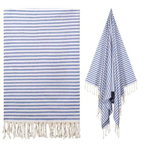 cabanana Turkish Beach Towel Oversized - 40"x70" Quick Dry Sand Free Thin Beach Towels for Adults,Extra Large Cotton Lightweigh Travel Towel for Beach Accessories (Blue) - color: Stripe Blue
