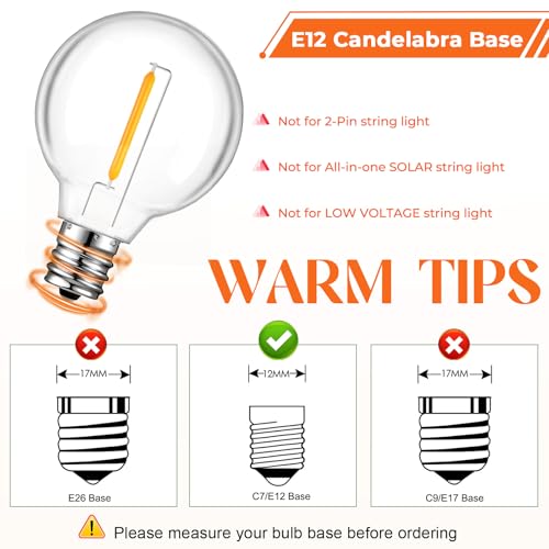 GvvooHome 90 Pack LED G40 Replacement Bulbs for String Lights, Shatterproof Plastic Globe Bulb for Indoor Outdoor Patio Decor, E12 Candelabra Socket Base, Warm White - size: 90 Pack