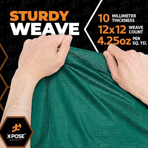 Heavy Duty Poly Tarp 10 Feet x 15 Feet 10 Mil Thick Waterproof, UV Blocking Protective Cover - Reversible Green and Black - Laminated Coating - Grommets - by Xpose Safety - color: Green/Black, size: 10 Feet x 15 Feet