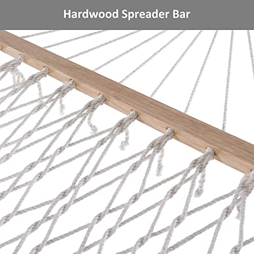 SUNCREAT Hammocks Outdoor Double Hammock with Hardwood Spreader Bar, Heavy Duty Cotton Rope Hammock with Polyester Pad, Dark Blue - color: Dark Blue