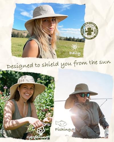 Camptrace Sun Hats for Women Men UPF 50+ UV Protection Wide Brim Hiking Fishing Hat with Neck Flap - color: 01-hot Color Beige