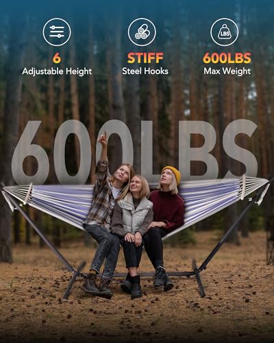 EveryFun Double Hammock with Heavy-Duty Steel Stand,Portable,Easy Assembly,600lbs Weight Capacity,Perfect for Indoor,Yard,Camping,or Outdoor-BlueWhite - color: Dc-bluewhite