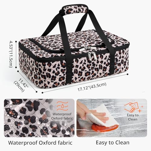 Insulated Casserole Carrier - Portable Casserole Carrier for Hot or Cold Food, Lasagna Holder for Parties,Picnic,Cookouts,Traveling - Fits 9" x 13" Baking Dish (Leopard Print) - color: Leopard