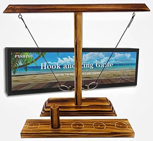Ring Toss Games for Adults, Indoor Outdoor Yard Games, Patio Decor, Wooden Hook and Ring Game for Bars, Home, Party - color: Large Size- 15.7" X 13"Dark Wood