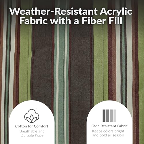 Sunnydaze Rope Hammock with Stand for Outside - Heavy Duty Freestanding Portable Outdoor Hammock Set with Quilted Pad, Pillow, and 12-Foot Steel Frame - 275 lb Capacity - Desert Stripe - color: Desert Stripe