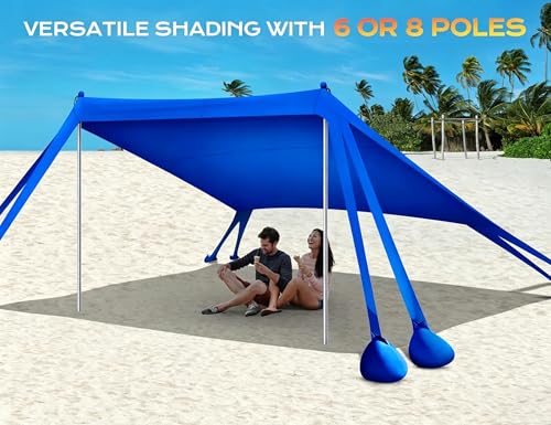 Rengue Beach Tent, Beach Canopy UPF50+ UV Protection, 10x10ft Beach Shade Sun Shelter with 8 Sandbags, Sand Shovels, Ground Pegs, Stability Poles for Camping, Fishing, Picnic, Backyard Fun, Royal Blue - color: Royal Blue