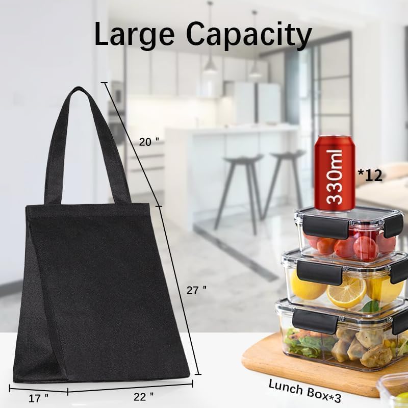 iknoe Lunch Bag Insulated Lunch Bags for Women & Men, 9L Reusable Lunch Tote, Portable Adult Thermal Large Lunch Cooler for Work Picnic (PureBlack) - color: PureBlack, size: Velcro Closure