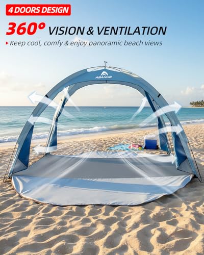 Abahub 3 Person Beach Tent Sun Shelter with UPF 50+ UV Protection, Portable Sun Shade with 4 Doors and 360° Ventilation, Lightweight Beach Cabana for Beach, Camping, Fishing & Outdoor Activities - size: 4 DOOR